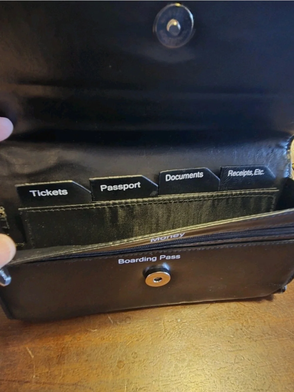 Black Passport-Stamp Print Clutch Travel Wallet